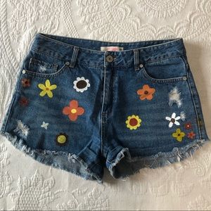 Hand painted Flowers Festival Cut-off Jean Shorts